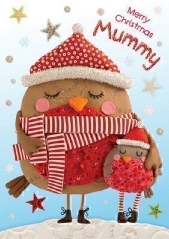 This is quite possibly one of the cutest cards you will come across this Christmas time. The illustration features a mummy robin holding close a baby robin in a loving embrace with a message that says 'merry Christmas mummy'. Guaranteed to make her heart 